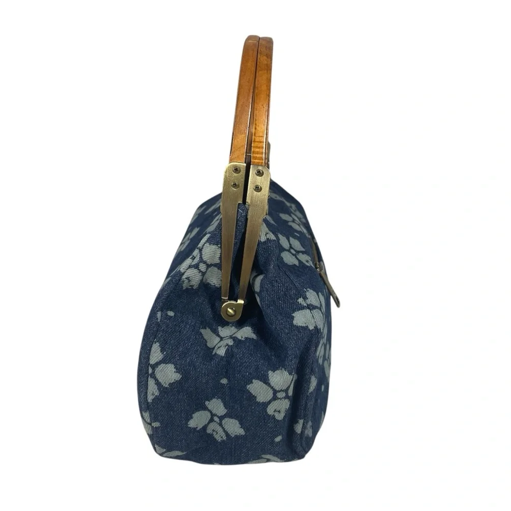 Patricia Nash Mirabella Wood Frame Denim Fabric Crossbody Bag Handbag Purse Blue